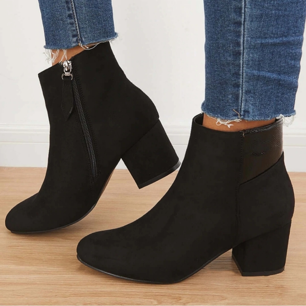 Chunky Heel Black Bootie Ankle Shoe Women's